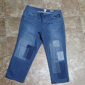 LOGO Lavish by Lori Goldstein Patchwork Embroidered Boyfriend Capri Jeans  14P